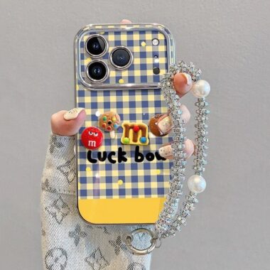 Plaid 3D bead bracelet shockproof iPhone 17 silicone case