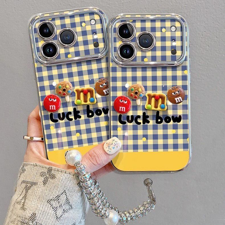 Plaid 3D bead bracelet shockproof iPhone 17 silicone case
