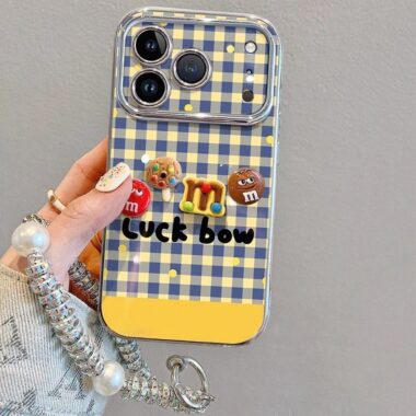 Plaid 3D bead bracelet shockproof iPhone 17 silicone case