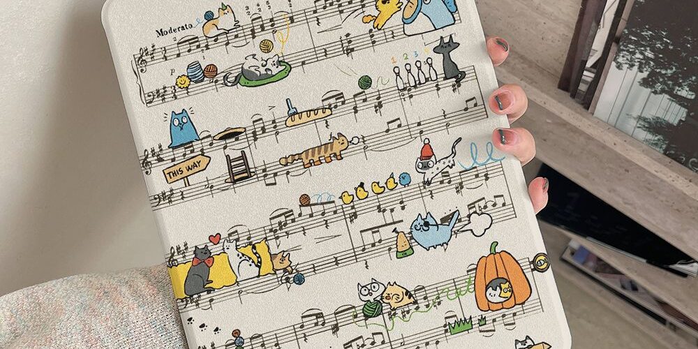 Cartoon animal music score 360 rotating iPad case
