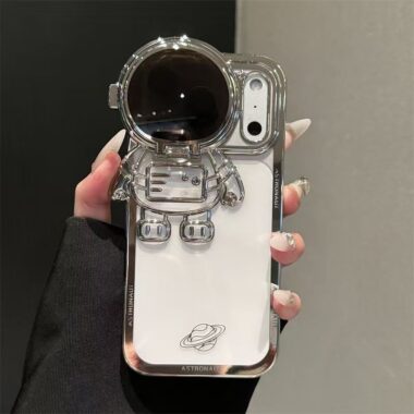 3D astronaut electroplated clear stand shockproof iPhone 17 case