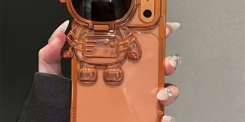 3D astronaut electroplated clear stand shockproof iPhone 17 case