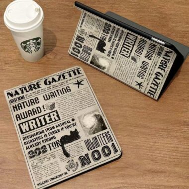 Black cat English newspaper shockproof full cover iPad case