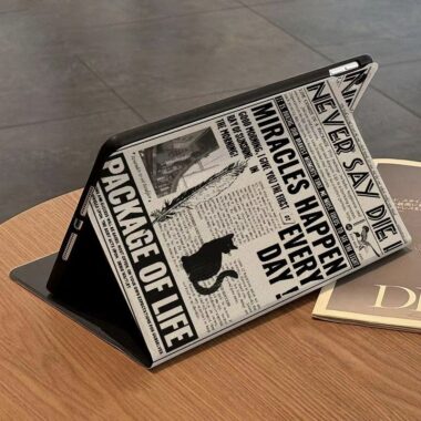 Black cat English newspaper shockproof full cover iPad case