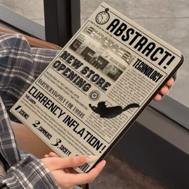 Black cat English newspaper shockproof full cover iPad case