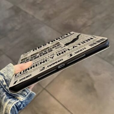 Black cat English newspaper shockproof full cover iPad case