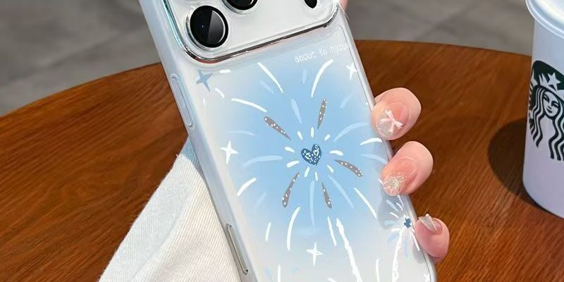 Blue firework shockproof iPhone 17 case with lens protector