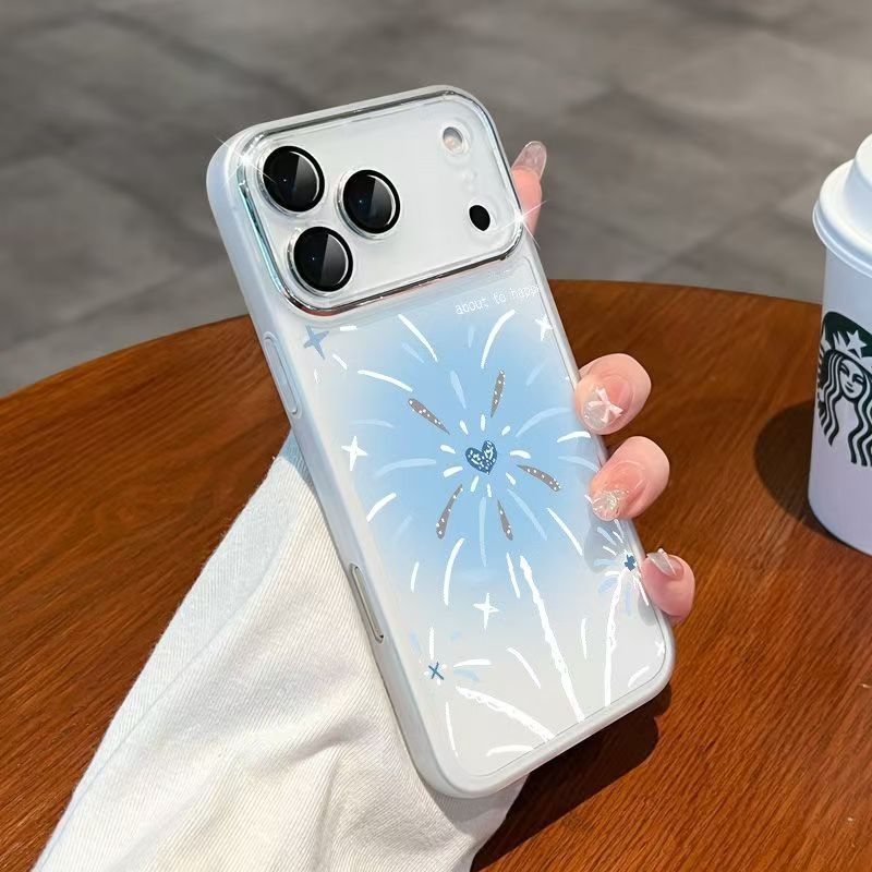 Blue firework shockproof iPhone 17 case with lens protector