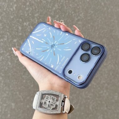 Blue firework shockproof iPhone 17 case with lens protector