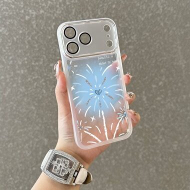 Blue firework shockproof iPhone 17 case with lens protector