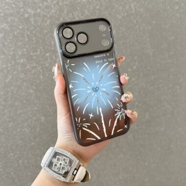Blue firework shockproof iPhone 17 case with lens protector