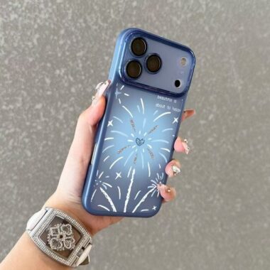 Blue firework shockproof iPhone 17 case with lens protector