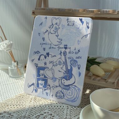 Cartoon blue line cat 360 rotating shockproof iPad case
