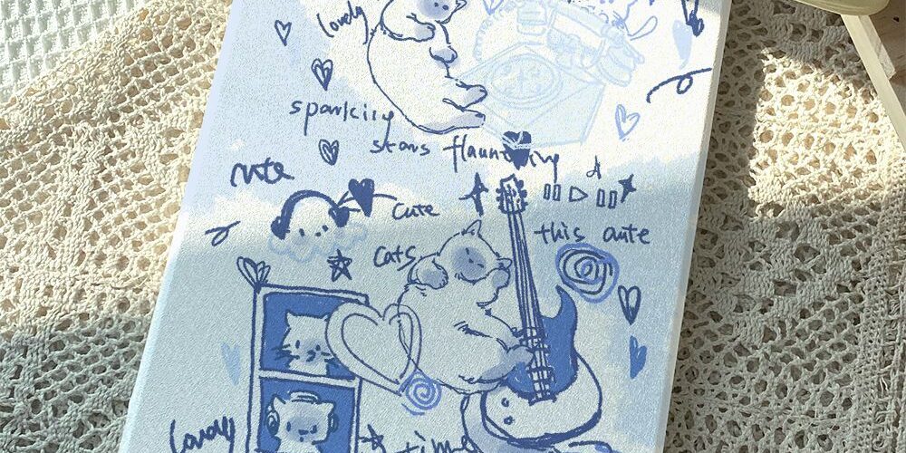 Cartoon blue line cat 360 rotating shockproof iPad case