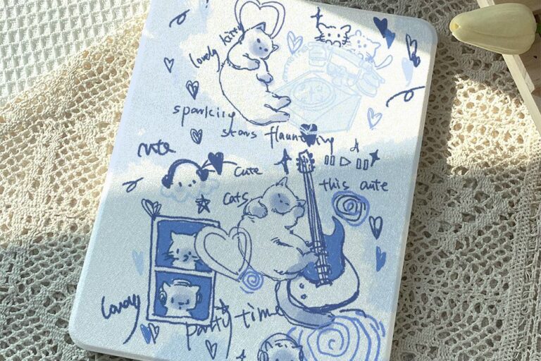 Cartoon blue line cat 360 rotating shockproof iPad case