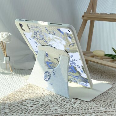 Cartoon blue line cat 360 rotating shockproof iPad case