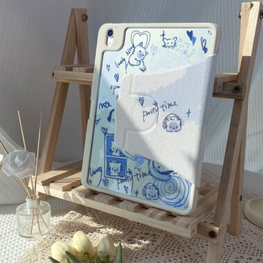 Cartoon blue line cat 360 rotating shockproof iPad case