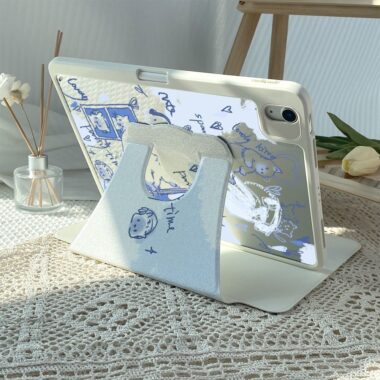 Cartoon blue line cat 360 rotating shockproof iPad case