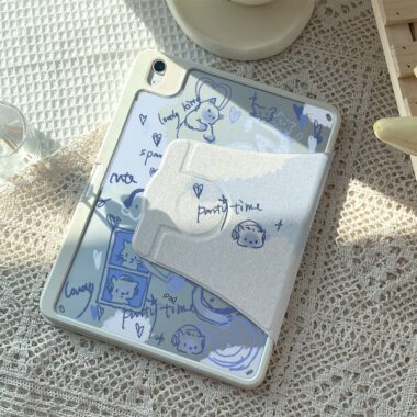 Cartoon blue line cat 360 rotating shockproof iPad case