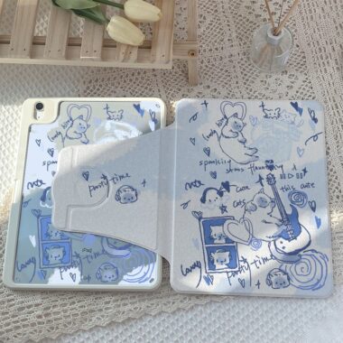 Cartoon blue line cat 360 rotating shockproof iPad case