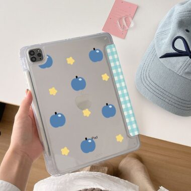 Blue plaid puppy cartoon Y-fold shockproof iPad case