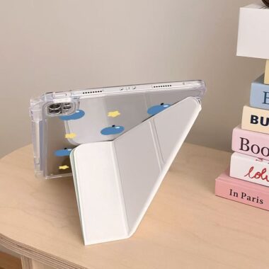 Blue plaid puppy cartoon Y-fold shockproof iPad case