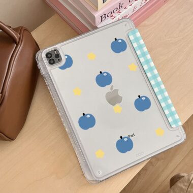 Blue plaid puppy cartoon Y-fold shockproof iPad case