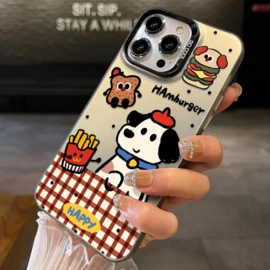 Cartoon plaid burger puppy color silver iPhone 17 case