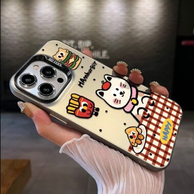 Cartoon plaid burger puppy color silver iPhone 17 case