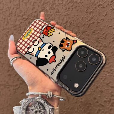 Cartoon plaid burger puppy color silver iPhone 17 case