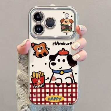 Cartoon plaid burger puppy color silver iPhone 17 case