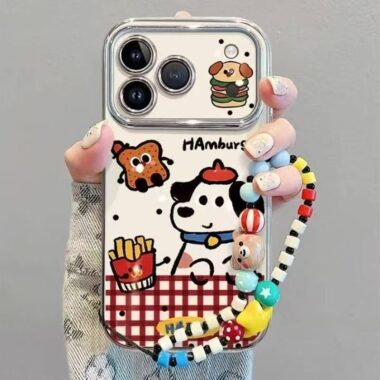 Cartoon plaid burger puppy color silver iPhone 17 case