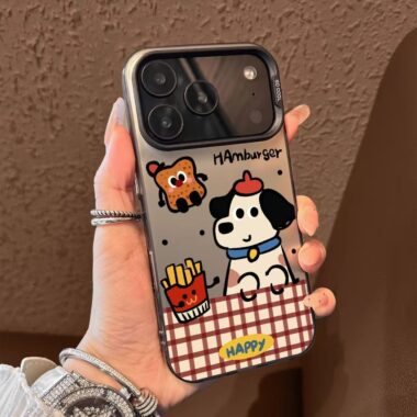 Cartoon plaid burger puppy color silver iPhone 17 case
