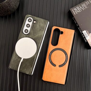 Vintage genuine leather magnetic Samsung Z Fold case