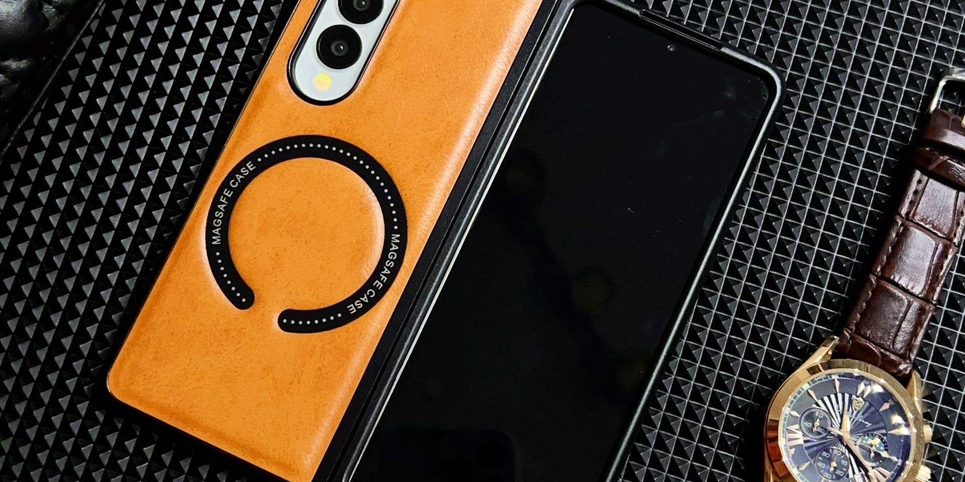 Vintage genuine leather magnetic Samsung Z Fold case