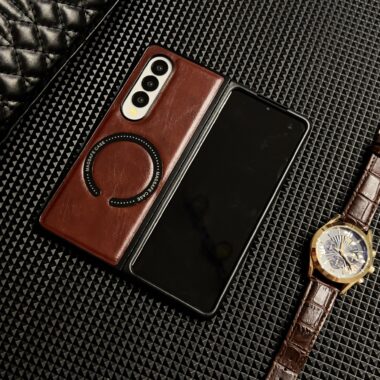 Vintage genuine leather magnetic Samsung Z Fold case