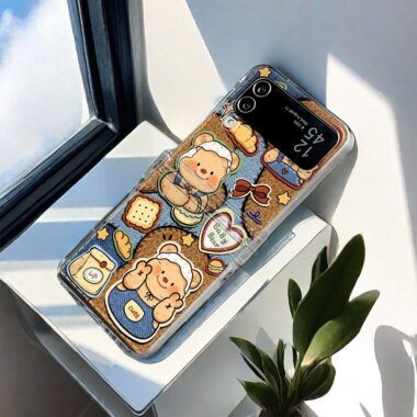 Denim butter bear clear hard Samsung Z Flip case