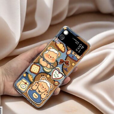 Denim butter bear clear hard Samsung Z Flip case