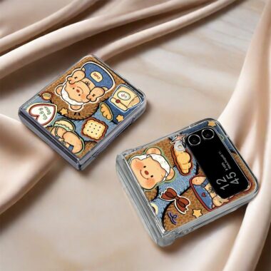 Denim butter bear clear hard Samsung Z Flip case