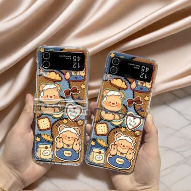 Denim butter bear clear hard Samsung Z Flip case