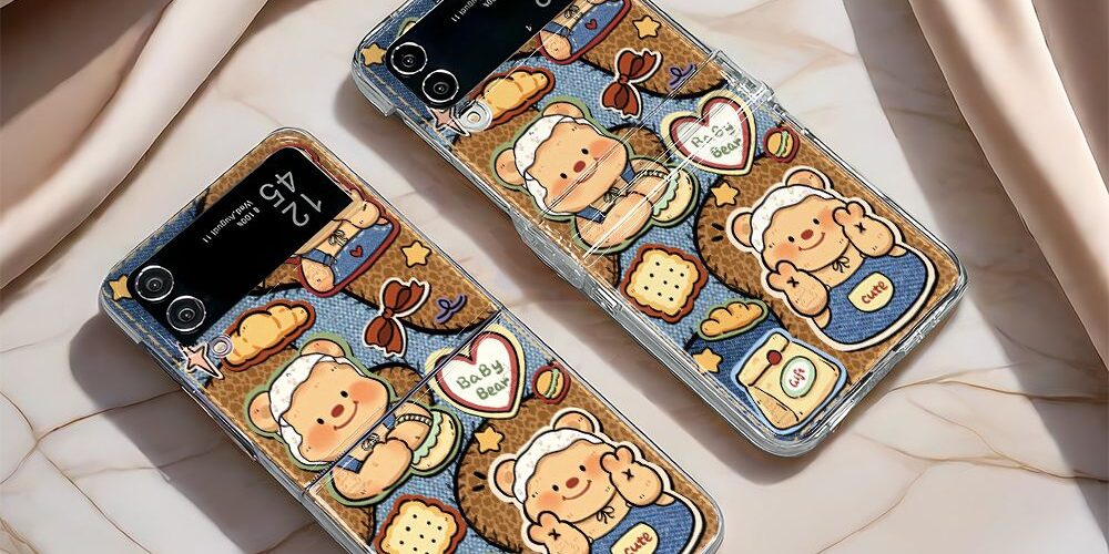 Denim butter bear clear hard Samsung Z Flip case