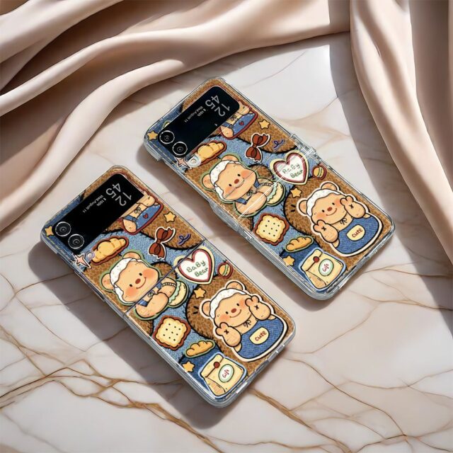 Denim butter bear clear hard Samsung Z Flip case