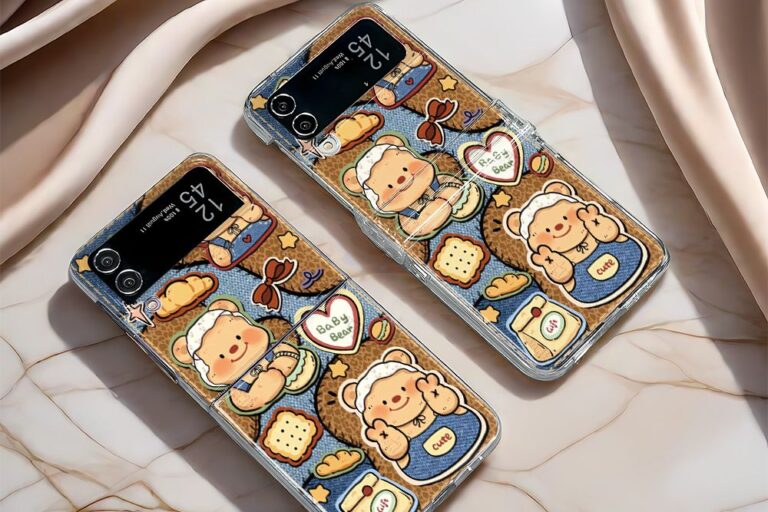 Denim butter bear clear hard Samsung Z Flip case