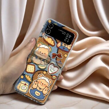 Denim butter bear clear hard Samsung Z Flip case