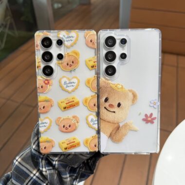Cute butter bear clear shockproof Samsung S22 S23 S24 S25 S26 case