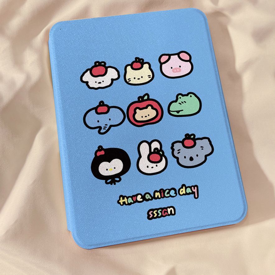 Blue grid cartoon animals 360 rotating shockproof iPad case