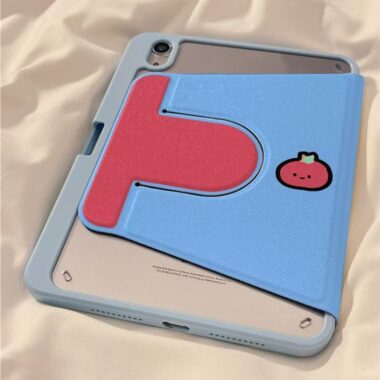 Blue grid cartoon animals 360 rotating shockproof iPad case