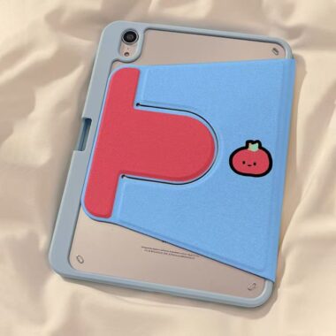 Blue grid cartoon animals 360 rotating shockproof iPad case