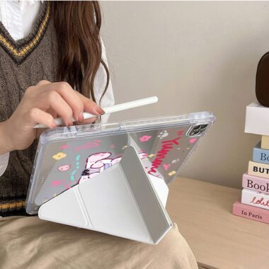 Cute bunny graffiti Y fold tri fold shockproof iPad case