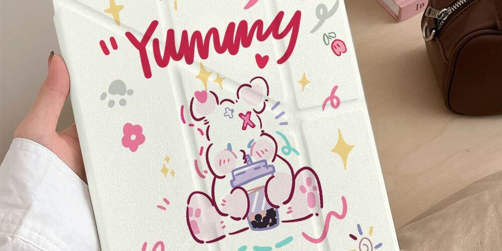 Cute bunny graffiti Y fold tri fold shockproof iPad case